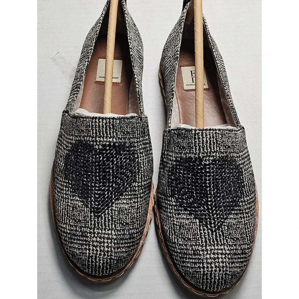 ED‎ Ellen DeGeneres Nalita Black White Tweed Heart Loafers Flats Womens 6M New